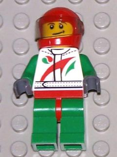 LEGO Minifigure-Race Car Driver, White Race Suit with Octan Logo, Red Helmet with Trans-Black Visor, Crooked Smile with Black Dimple-Town / City / Race-cty389a-Creative Brick Builders